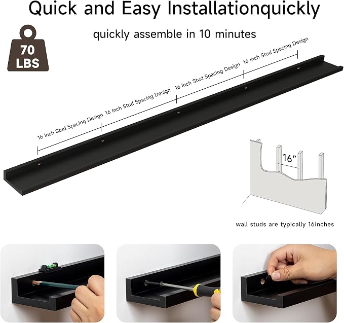 Floating Picture Ledge Shelves for Wall Set of 2, 84 Inches Picture Ledge Shelf - Image 4