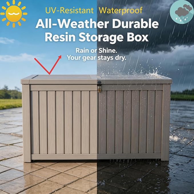 200 Gallon Waterproof Deck Box, Large Resin Outdoor Storage Box - Image 3