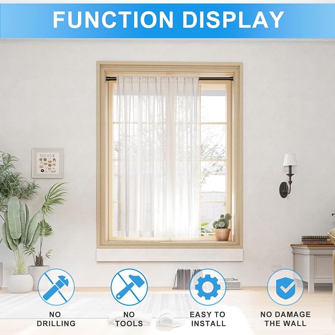 1 Pack Spring Loaded Tension Rod 17-29" Adjustable Curtain Rods No Drill - Image 7