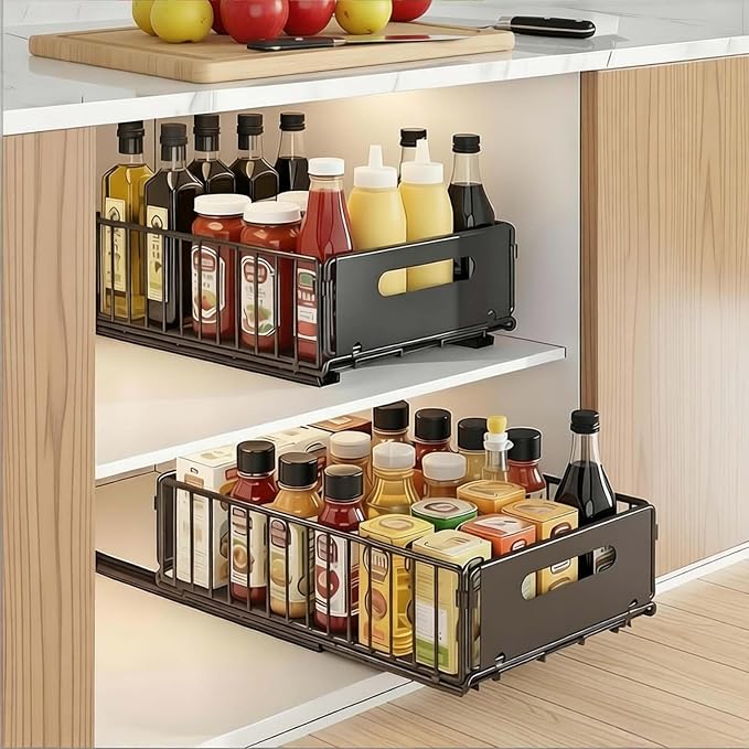 Slide-Out Storage Organizer 9.6"x14.8"x4" Matte Black Rustproof Carbon Steel - Image 5