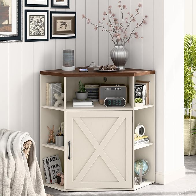 Corner Storage Cabinet, Farmhouse Corner Bookshelf - Image 2