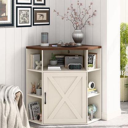 Corner Storage Cabinet, Farmhouse Corner Bookshelf - Image 2