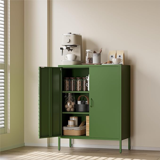 COFaR Forest Green Metal Cabinet, 40” Kitchen Pantry & Coffee Bar Cabinet by COFAR