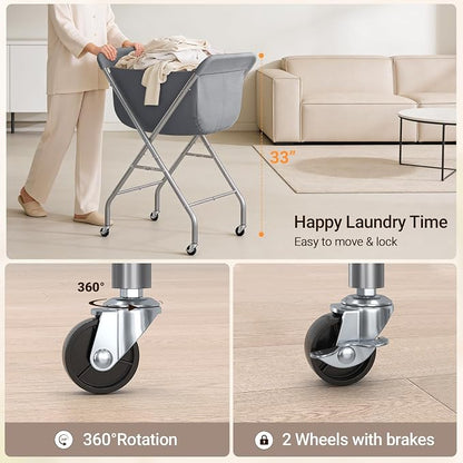 ELYKEN Laundry Cart with Wheels, 33”H Easy Rolling Laundry Hamper with - Image 7