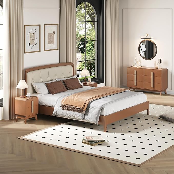 Mid Century Modern Bedroom Set, 6 Drawer Dresser and Nightstand Sets - Image 3