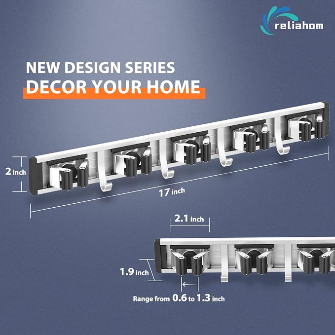 reliahom Broom Holder Wall Mount Mop Hanger Tools organizer 5Racks4Hooks - Image 6