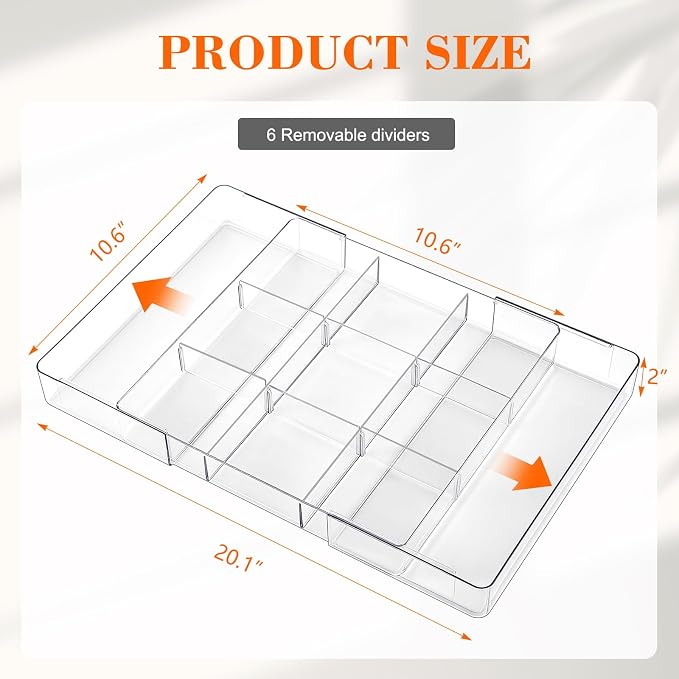 Briwooody 1 Pcs Large Expandable Acrylic Drawer Organizers, Grid Adjustable - Image 2