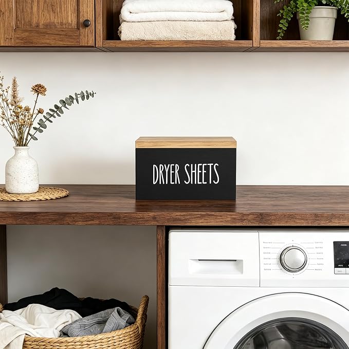Dahey Dryer Sheet Holder with Lid Wooden Laundry Sheet Container Dispenser - Image 2