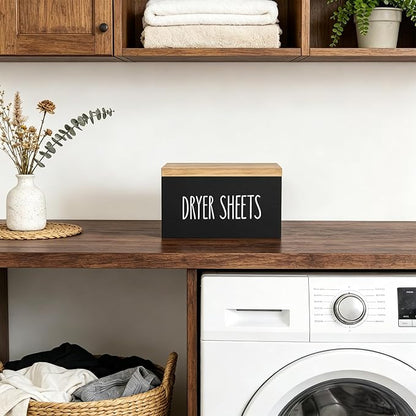 Dahey Dryer Sheet Holder with Lid Wooden Laundry Sheet Container Dispenser - Image 2