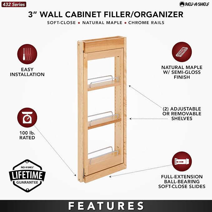 Rev-A-Shelf Kitchen Cabinet Pullout Wall Filler Wooden Organizer Slide Out - Image 4