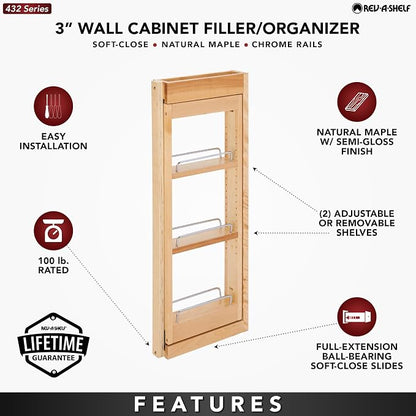 Rev-A-Shelf Kitchen Cabinet Pullout Wall Filler Wooden Organizer Slide Out - Image 4