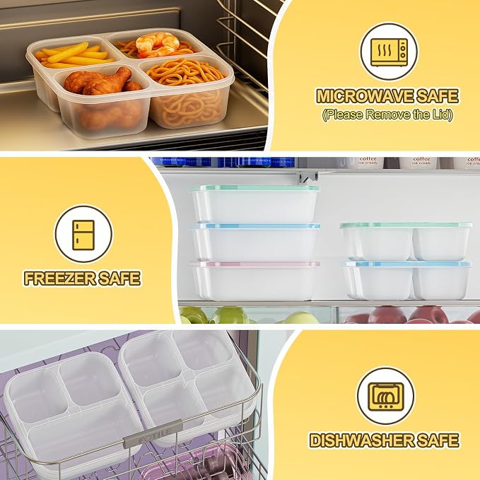 Canfanni 6 Pcs Snack Box Container Set, Reusable 3&4 Compartment Meal Prep - Image 5