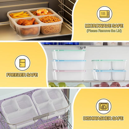 Canfanni 6 Pcs Snack Box Container Set, Reusable 3&4 Compartment Meal Prep - Image 5