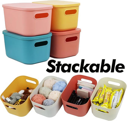 6Pcs Small Storage Bins with Lids, Stackable Plastic Organizer Bin Storage - Image 4