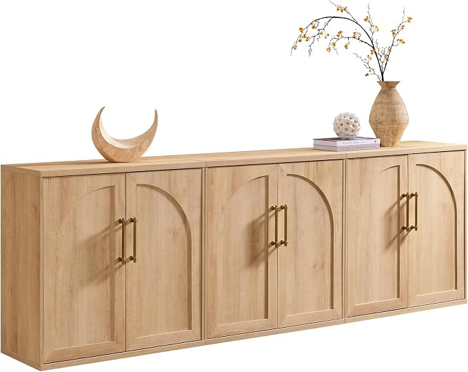 ACCOHOHO Arched Door Sideboard Buffet Cabinet Set of 3, Natural Oak | Modular - Image 7