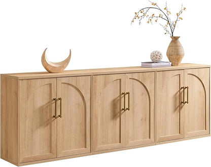 ACCOHOHO Arched Door Sideboard Buffet Cabinet Set of 3, Natural Oak | Modular - Image 7