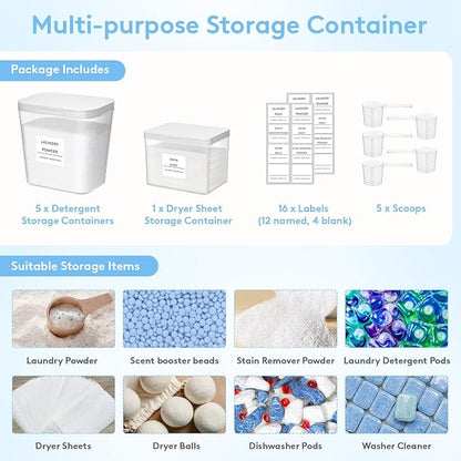Lifewit 5+1 Laundry Pods Container & Dryer Sheet Holder, Large Powder Detergent - Image 6