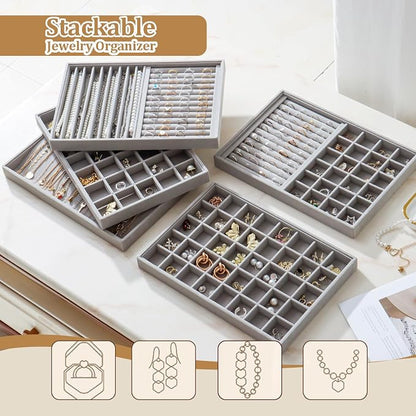 Large Jewelry Organizer for Drawer Insert Velvet Stackable Jewelry Trays for - Image 6