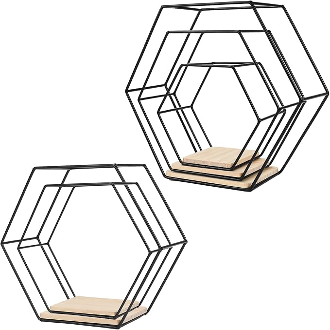 Wall Mounted Hexagonal Floating Shelves Black Set of 5 in Different Sizes - Image 2