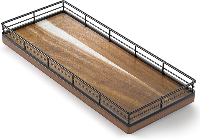 Acacia Wood Bathroom Vanity Tray, Kitchen Counter, Coffee Bar by Focusonit