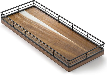 Acacia Wood Bathroom Vanity Tray, Kitchen Counter, Coffee Bar by Focusonit