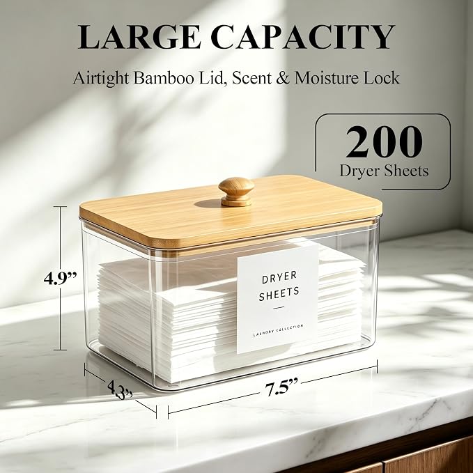 Dryer Sheet Holder with Lid, Dryer Sheet Dispenser with 6 Labels, Laundry Sheet - Image 2