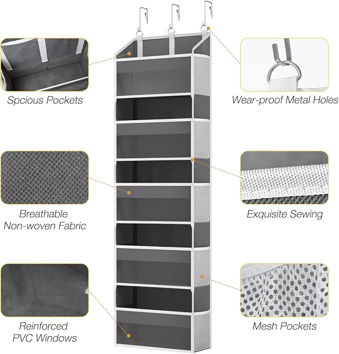 Over the Door Organizer with 5 Front & 10 MeshSide Pockets, 50LB Capacity Extra - Image 7