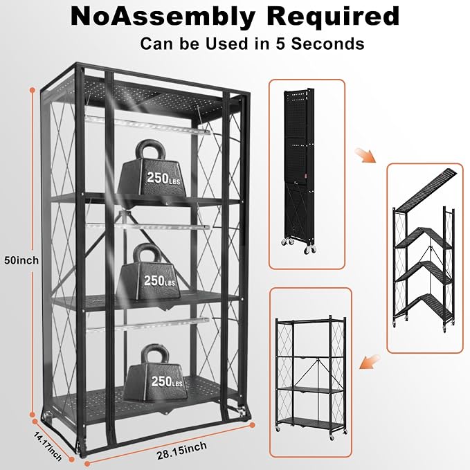 Indoor Greenhouse with Grow Light, 4-Tier Foldable Metal Plant Shelf with Full - Image 7
