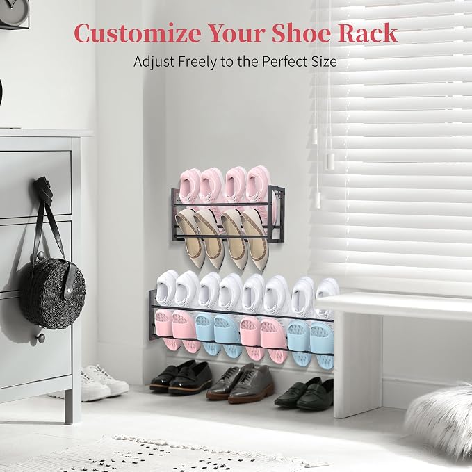 3 Pack Wall Mounted Shoe Rack for Narrow Spaces, Hanging Shoe Rack Holds 24 - Image 4
