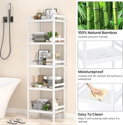 Homykic Bamboo Bookshelf, 5-Tier Narrow 55.9” Adjustable Book Shelf Bookcase - Image 6