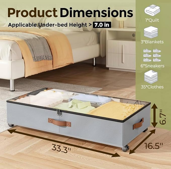 Under Bed Storage with Wheels, Rolling Underbed Metal Drawer, Low-Profile - Image 8