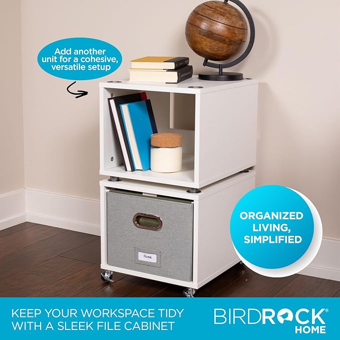 BIRDROCK HOME Rolling File Cabinet – Decorative Storage Shelf w/Removable Bins - Image 4