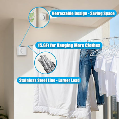 Retractable Clothesline Indoor & Outdoor, 16.2 Feet Stainless Steel Washing Line - Image 3