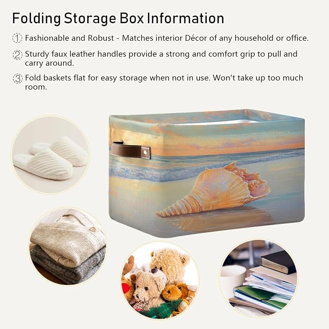 Golden Beach with Conch Shell Storage Bins Box Foldable Shelf Basket - Image 5