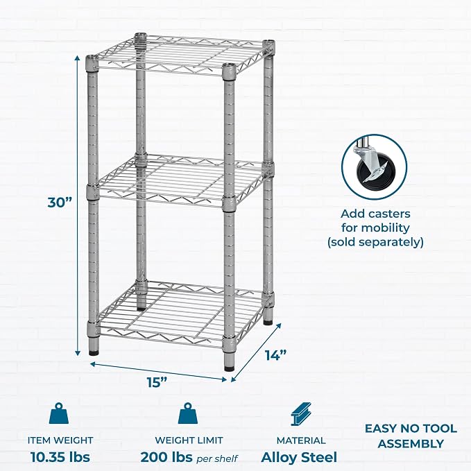 Honey-Can-Do 3-Tier Stackable Chrome Wire Shelf, 200 lb/Shelf - Image 3