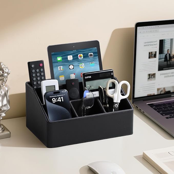 PU Leather Desk Organizer, Luxury Remote Control Holder - Image 3