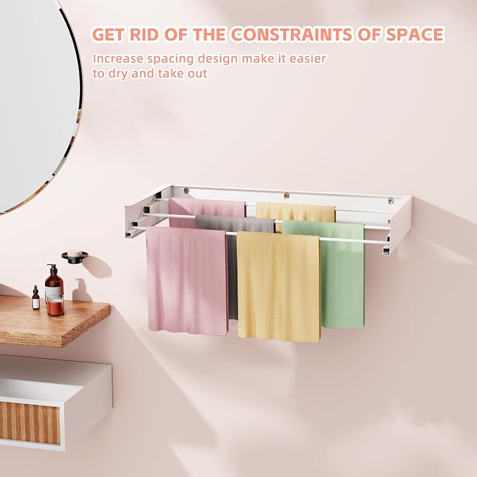 Wall Mounted Drying Rack for Laundry 19.8'', Folding Drying Rack Clothing Wall - Image 7