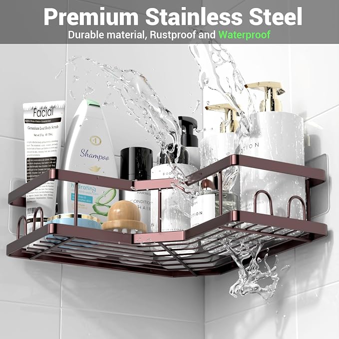 AKTECKE Corner Shower Caddy Organizer Shelf: Adhesive No Drilling Shower Rack - Image 5