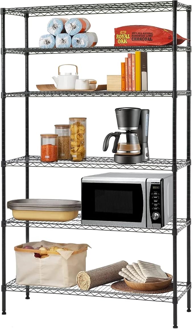 BestOffice | 6-Tier Wire Shelf | 42" x 16" x 72" | Black | Storage Shelves by BestOffice