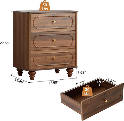 3 Drawer Fluted Dresser for Bedroom Set of 2, Mid Century Modern Chest of - Image 2