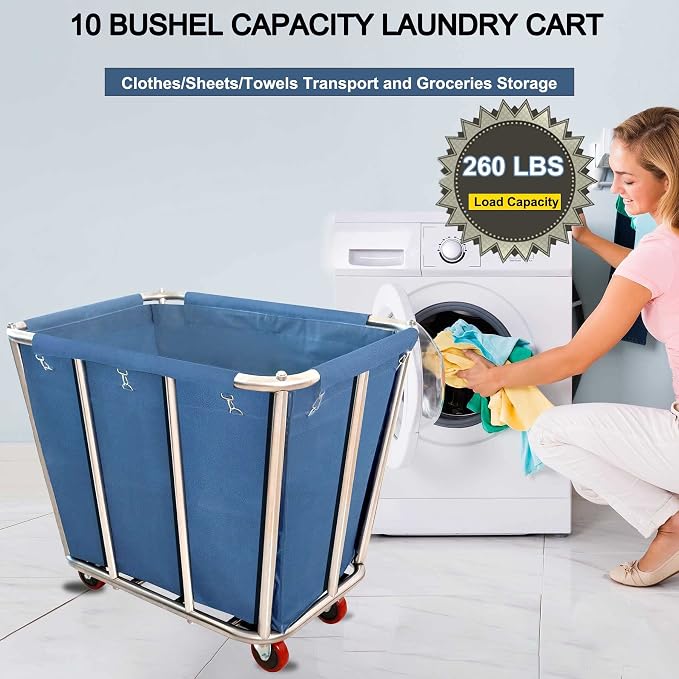 Laundry Cart Commercial, 10 Bushel Large Industrial Rolling Laundry Hamper - Image 4