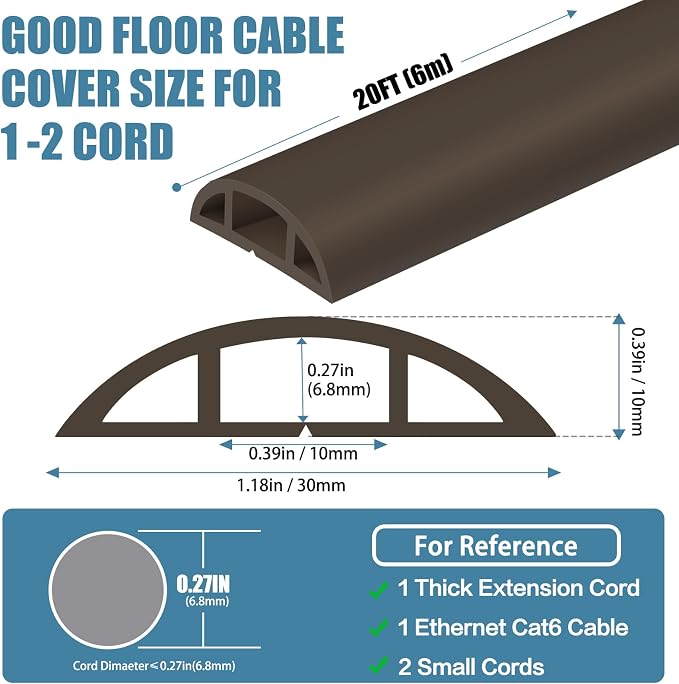 Floor Cord Covers for Wires 20FT Cable Hider Wire Cover Self Adhesive Cord - Image 2