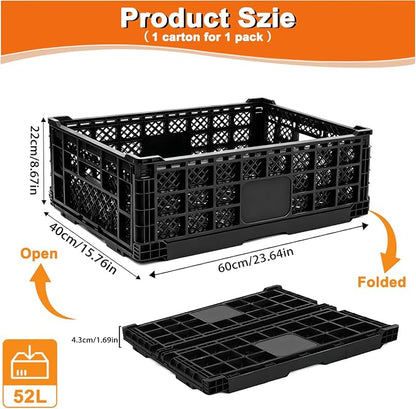 Collapsible Milk Crate, 52L Heavy-Duty Foldable Storage Crate, Grocery & Home - Image 2