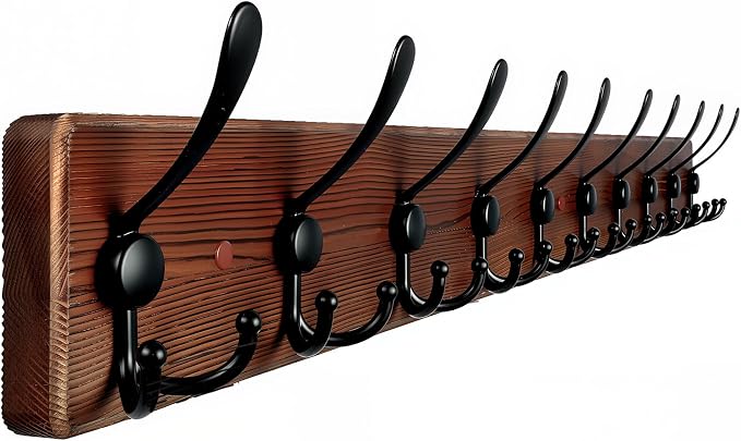 Large Coat Rack Wall Mount 38.6'' Rustic Wood Coat Rack Hook Long Coat Hooks by Homagic