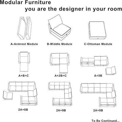 HONBAY Square Ottoman Module for Modular Sofa Couch, Square Ottoman - Image 4