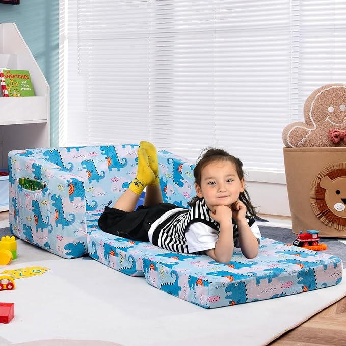 COSTWAY Kids Sofa, 2-in-1 Convertible Sofa to Lounger - Image 2