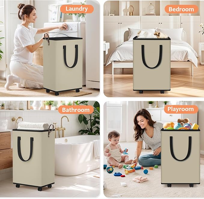 SpaceTrove Laundry Basket with Wheels, Collapsible Laundry Baskets, Laundry - Image 6