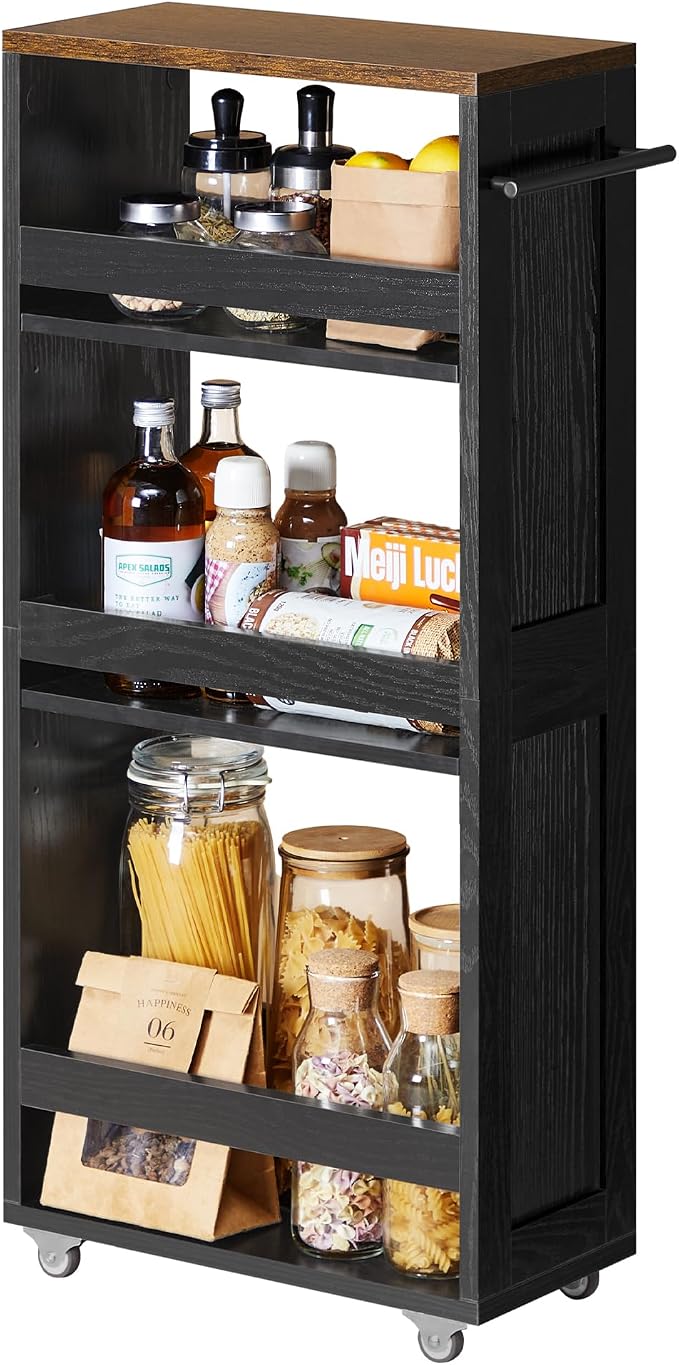VASAGLE 4-Tier Slide-Out Storage Cart, Slim Kitchen Cart by VASAGLEbySONGMICSHOME