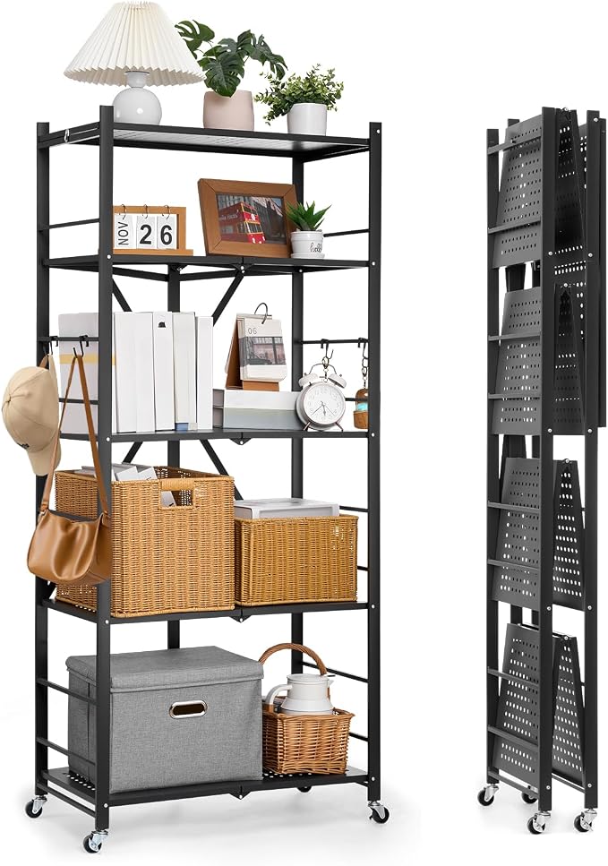 VEVOR 5-Tier Foldable Storage Shelf, 28W x 15D x 64H Inch Folding Metal Rack by VEVOR
