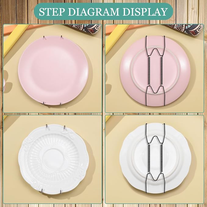 Hotop 12 Pieces Plate Hangers for Wall Stainless Steel Wire Invisible Heavy - Image 3